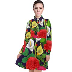 Flowers Charter Flowery Bouquet Long Sleeve Chiffon Shirt Dress