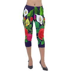 Flowers Charter Flowery Bouquet Lightweight Velour Capri Leggings  by Pakrebo