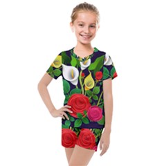 Flowers Charter Flowery Bouquet Kids  Mesh Tee And Shorts Set