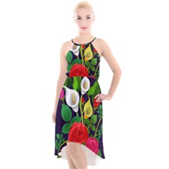 Flowers Charter Flowery Bouquet High-low Halter Chiffon Dress 