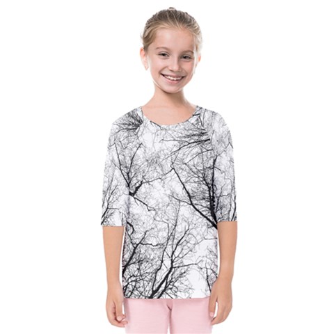 Forest Trees Silhouette Tree Kids  Quarter Sleeve Raglan Tee by Pakrebo