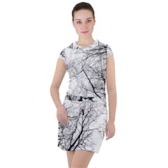 Forest Trees Silhouette Tree Drawstring Hooded Dress