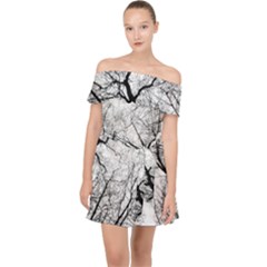 Forest Trees Silhouette Tree Off Shoulder Chiffon Dress