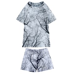 Forest Trees Silhouette Tree Kids  Swim Tee And Shorts Set