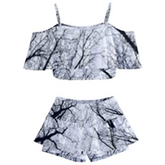 Forest Trees Silhouette Tree Kids  Off Shoulder Skirt Bikini