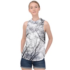 Forest Trees Silhouette Tree High Neck Satin Top