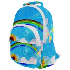 Sunflower And Rainbow Ocean Bokeh Rounded Multi Pocket Backpack