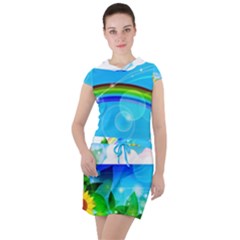 Sunflower And Rainbow Ocean Bokeh Drawstring Hooded Dress