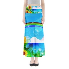 Sunflower And Rainbow Ocean Bokeh Full Length Maxi Skirt by Pakrebo