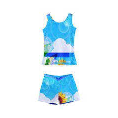 Sunflower And Rainbow Ocean Bokeh Kids  Boyleg Swimsuit