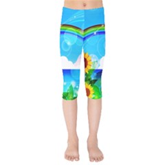 Sunflower And Rainbow Ocean Bokeh Kids  Capri Leggings  by Pakrebo