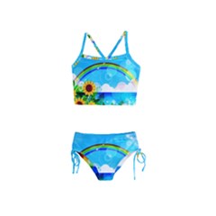 Sunflower And Rainbow Ocean Bokeh Girls  Tankini Swimsuit