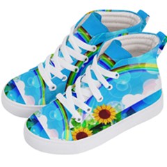 Sunflower And Rainbow Ocean Bokeh Kids  Hi-top Skate Sneakers by Pakrebo