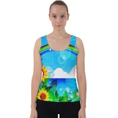 Sunflower And Rainbow Ocean Bokeh Velvet Tank Top by Pakrebo