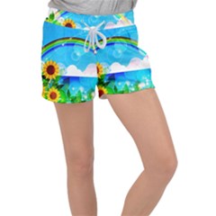 Sunflower And Rainbow Ocean Bokeh Women s Velour Lounge Shorts