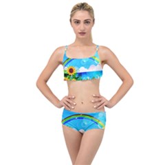 Sunflower And Rainbow Ocean Bokeh Layered Top Bikini Set