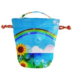 Sunflower And Rainbow Ocean Bokeh Drawstring Bucket Bag by Pakrebo