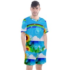 Sunflower And Rainbow Ocean Bokeh Men s Mesh Tee And Shorts Set