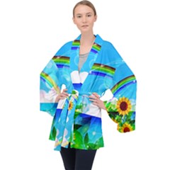 Sunflower And Rainbow Ocean Bokeh Velvet Kimono Robe