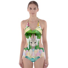 Graphic Easter Easter Basket Spring Cut-out One Piece Swimsuit by Pakrebo