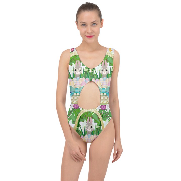 Graphic Easter Easter Basket Spring Center Cut Out Swimsuit