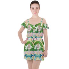 Graphic Easter Easter Basket Spring Ruffle Cut Out Chiffon Playsuit by Pakrebo