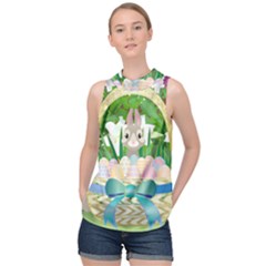 Graphic Easter Easter Basket Spring High Neck Satin Top