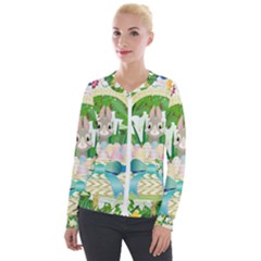 Graphic Easter Easter Basket Spring Velour Zip Up Jacket