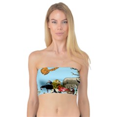 Zoo Animals Peacock Lion Hippo Bandeau Top