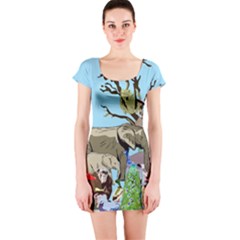 Zoo Animals Peacock Lion Hippo Short Sleeve Bodycon Dress by Pakrebo