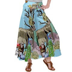 Zoo Animals Peacock Lion Hippo Satin Palazzo Pants by Pakrebo