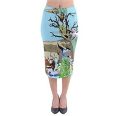 Zoo Animals Peacock Lion Hippo Midi Pencil Skirt by Pakrebo