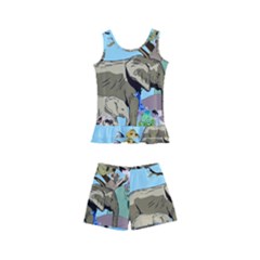 Zoo Animals Peacock Lion Hippo Kids  Boyleg Swimsuit