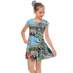 Zoo Animals Peacock Lion Hippo Kids  Cap Sleeve Dress