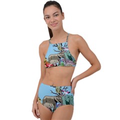 Zoo Animals Peacock Lion Hippo High Waist Tankini Set