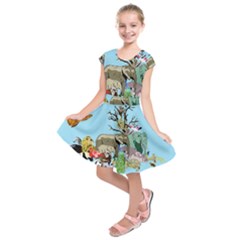 Zoo Animals Peacock Lion Hippo Kids  Short Sleeve Dress by Pakrebo