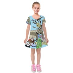 Zoo Animals Peacock Lion Hippo Kids  Short Sleeve Velvet Dress by Pakrebo