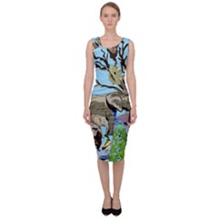 Zoo Animals Peacock Lion Hippo Sleeveless Pencil Dress