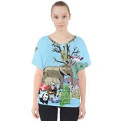 Zoo Animals Peacock Lion Hippo V-neck Dolman Drape Top by Pakrebo