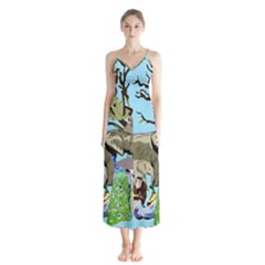 Zoo Animals Peacock Lion Hippo Button Up Chiffon Maxi Dress by Pakrebo