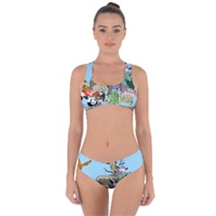 Zoo Animals Peacock Lion Hippo Criss Cross Bikini Set by Pakrebo