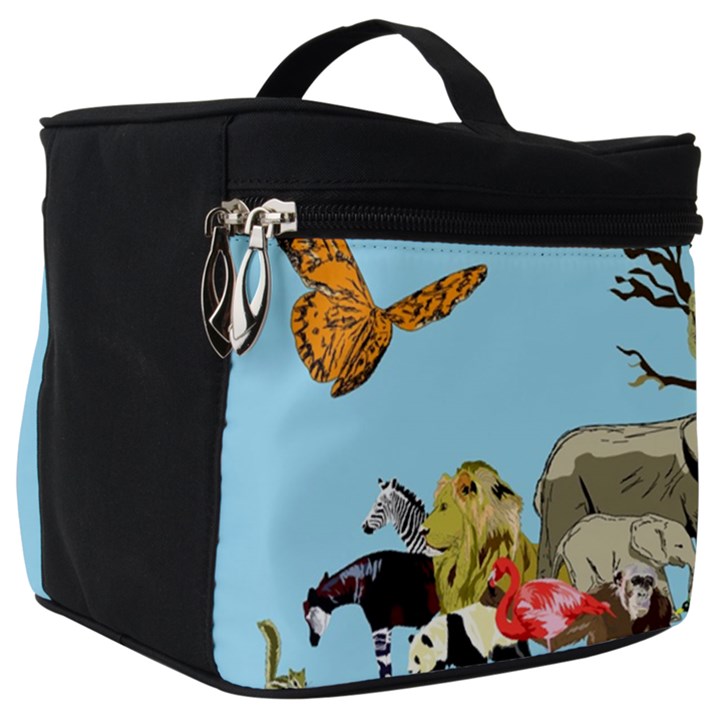 Zoo Animals Peacock Lion Hippo Make Up Travel Bag (Big)