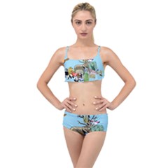 Zoo Animals Peacock Lion Hippo Layered Top Bikini Set by Pakrebo