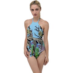 Zoo Animals Peacock Lion Hippo Go With The Flow One Piece Swimsuit