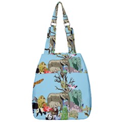 Zoo Animals Peacock Lion Hippo Center Zip Backpack