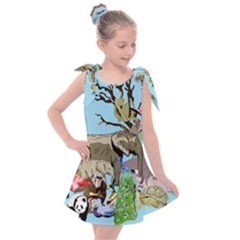 Zoo Animals Peacock Lion Hippo Kids  Tie Up Tunic Dress