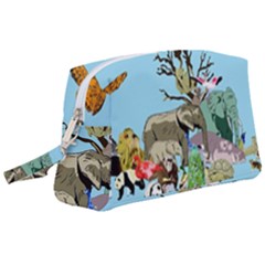 Zoo Animals Peacock Lion Hippo Wristlet Pouch Bag (large)