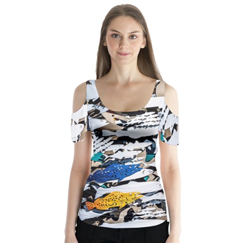 Art Fish Salmon Sydney Metal Butterfly Sleeve Cutout Tee  by Pakrebo