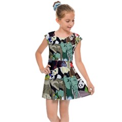 Zoo Animals Peacock Lion Hippo Kids  Cap Sleeve Dress by Pakrebo