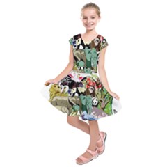 Zoo Animals Peacock Lion Hippo Kids  Short Sleeve Dress by Pakrebo